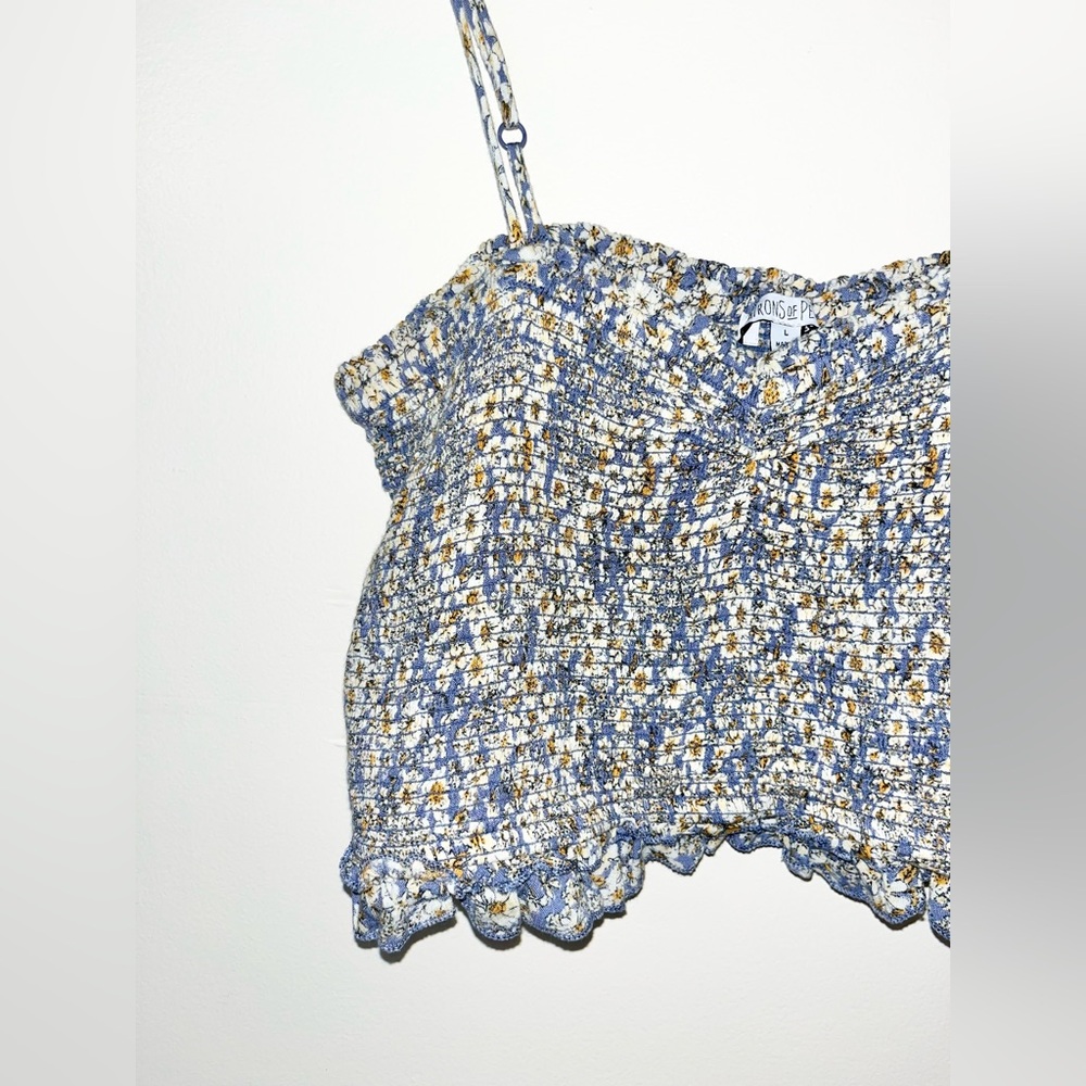 PATRONS OF PEACE Cropped Floral Smocked Ruffle Tank Top | Large - Picture 3 of 10